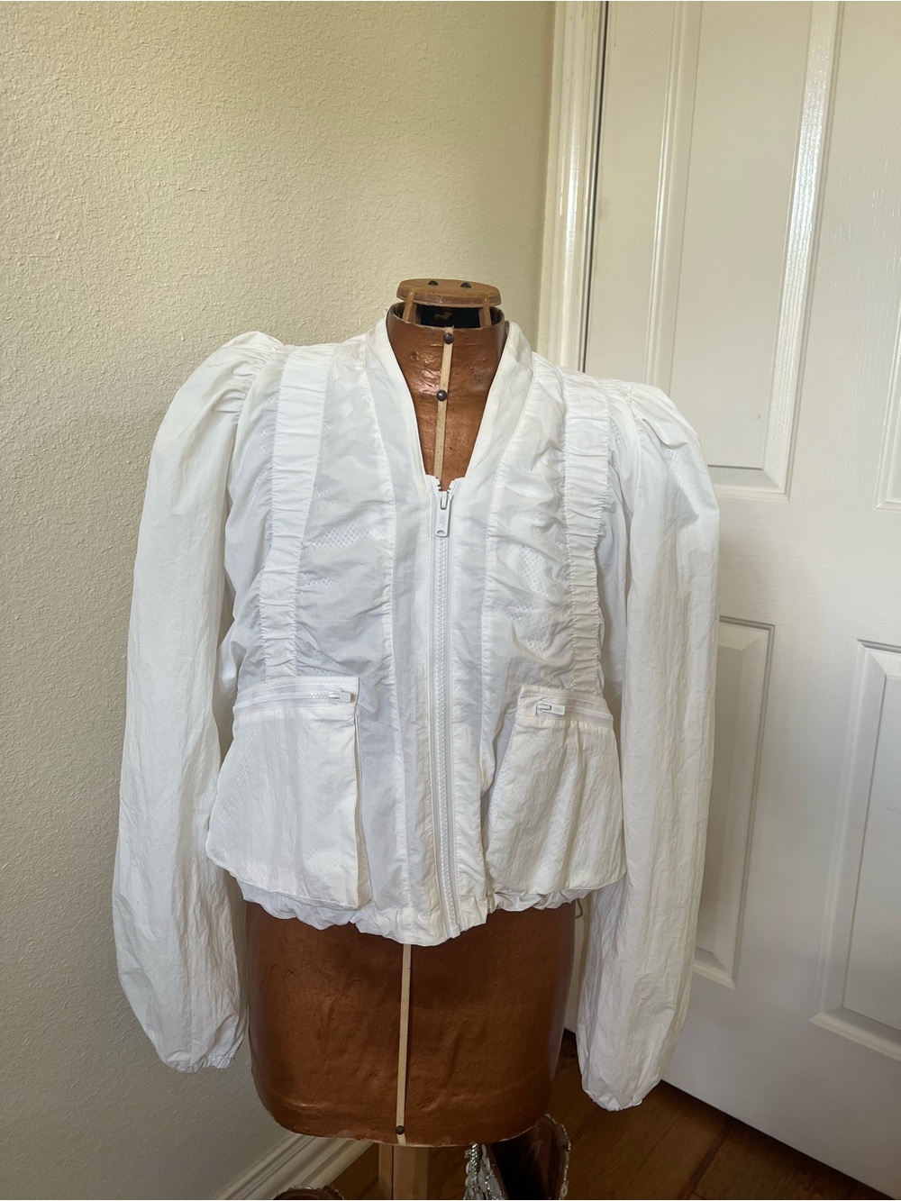 FP Movement by Free People White Ruffle-Trim Bomber Jacket
